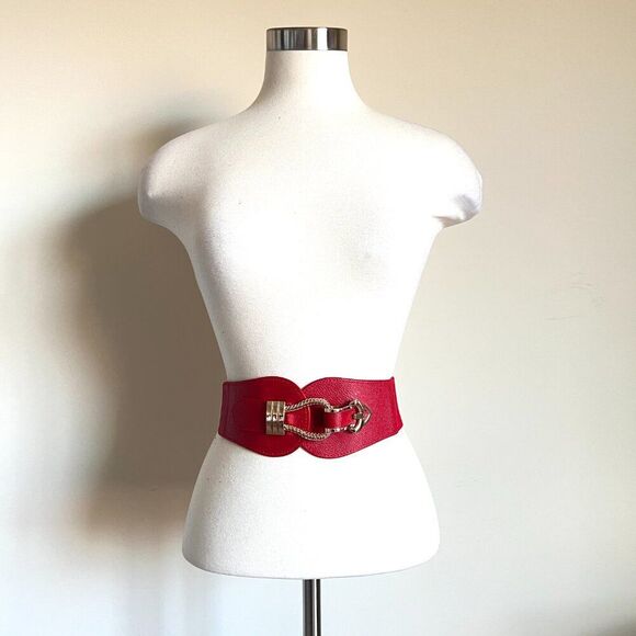 Wide Stretch Waist Belt – Red with Gold Clasp | Size: S/M/L - Picture 5 of 6